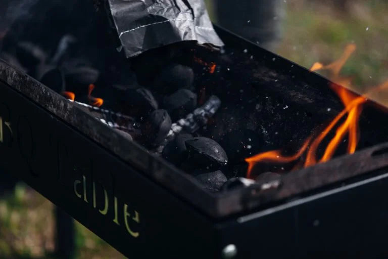 Charcoal burning in a charcoal grill