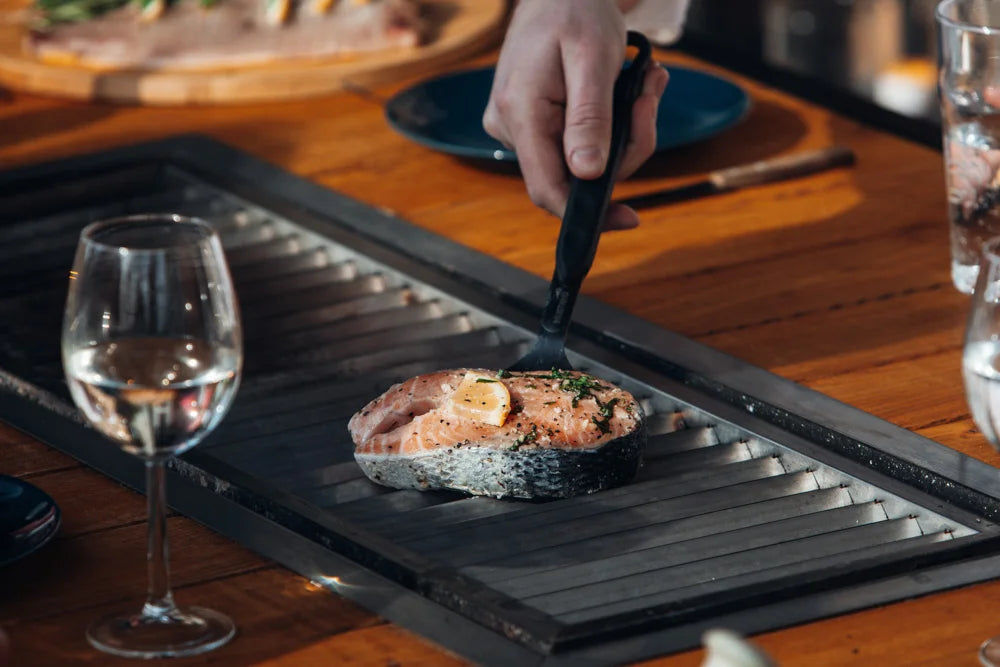 Grilling salmon steak on My BBQ Table